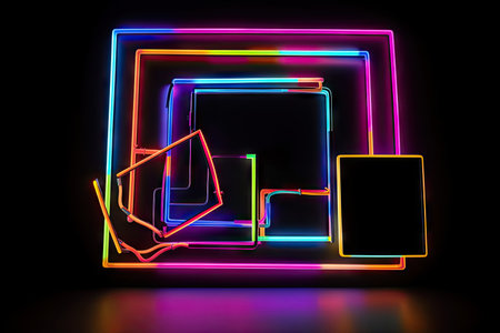 neon frame mockup on black background, with a colorful and vibrant design, created with generative aiの素材