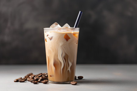 iced coffee latte with swirl of cinnamon and sweetener on top, created with generative aiの素材
