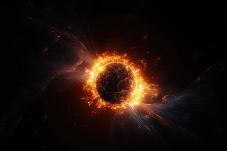 a star being born, with a brilliant burst of light and heat in the darkness of space, created with generative aiの素材