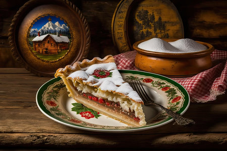 traditional homemade cakes from austria tyrolean pie on plate, created with generative aiの素材