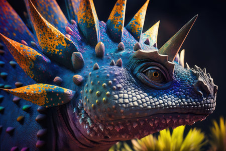 close-up of the stegosaurus vibrant and colorful skin, created with generative aiの素材