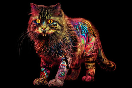 trippy cat, with its furry body morphing and transforming into other animals and creatures, created with generative aiの素材