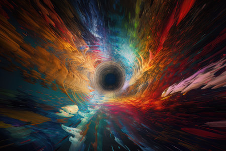 dizzying vortex of color and light, with surreal images and shapes appearing in the vortex, created with generative aiの素材