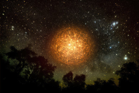 the birth of a star, seen from the distance of other stars in the night sky, created with generative aiの素材