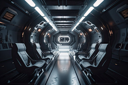 the interior of a spaceship, with sleek and futuristic design of the future, created with generative aiの素材