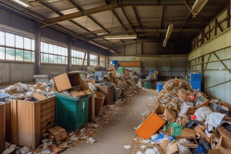 recycling center, with bins of various materials for sorting and recycling, created with generative aiの素材