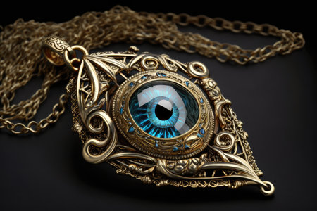 evil eye amulet, with crystal and chain, worn around the neck, created with generative aiの素材