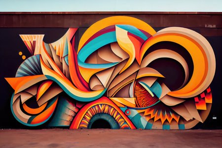 graffiti mural with intricate patterns, shapes, and colors, created with generative aiの素材