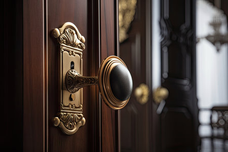 door handle with combination of metal and wood for a classic look, created with generative aiの素材