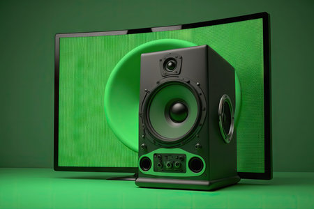 audio speaker with green screen in the background, for easy removal of stage and other elements from video, created with generative aiの素材