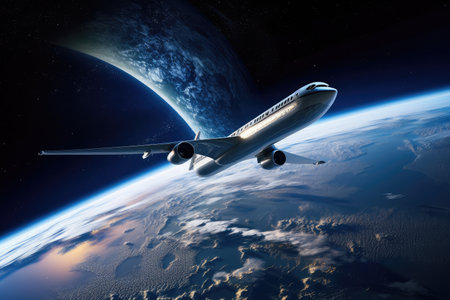 space tourism experience, with view of the earth, stars and moon visible in the background, created with generative aiの素材