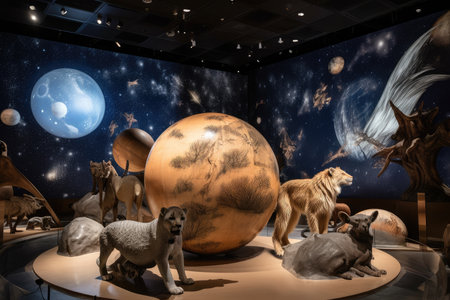 a zoo exhibit, with animals of different planets and star systems, created with generative aiの素材