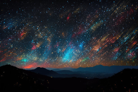 a glitchy night sky, filled with stars and planets, created with generative aiの素材