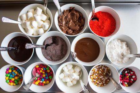 hot chocolate bar, with endless variety of toppings and ingredients to customize your own personal favorite, created with generative aiの素材