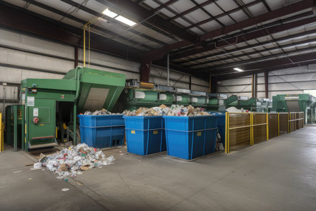 recycling center, with bins and trucks for sorting recyclables, created with generative aiの素材