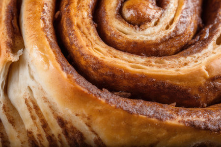 close-up of cinnamon bun, with swirls and texture visible, created with generative aiの素材