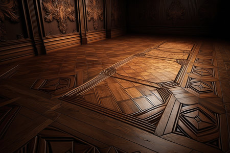 distinctive embossed brown wooden floor in interior room, created with generative aiの素材
