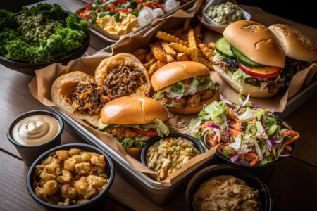 vegan and vegetarian fast food drive-thru, with the option to custom order, created with generative aiの素材