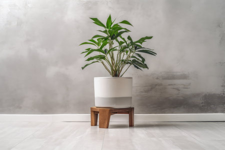 minimalist interior with concrete flowerpot and houseplant in modern setting, created with generative aiの素材