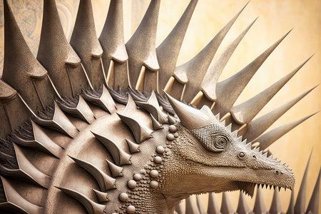 close-up of stegosaurus dinosaurs skin, with its spikes and plates in full view, created with generative aiの素材