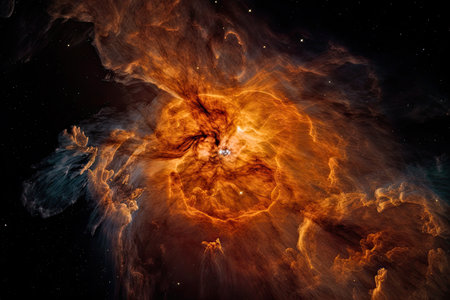 star birth in a stellar nursery, with swirls of gas and dust, created with generative aiの素材