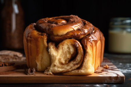 cinnamon bun, with filling of gooey cinnamon and brown sugar mixture, created with generative aiの素材