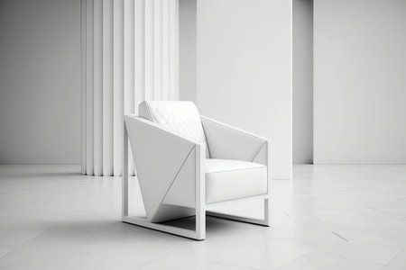 a minimalist armchair in monochromatic white, with a touch of luxury, created with generative aiの素材