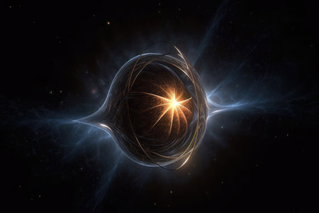 star being born, with the gravitational pull of its mother star drawing it from the darkness, created with generative aiの素材