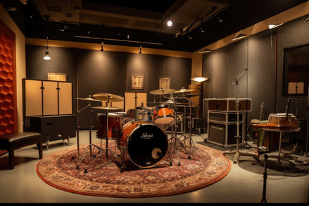 drumset with custom setup and lounge-like drum throne, created with generative aiの素材