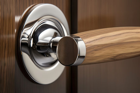 door handle with combination of metal and wood for a classic look, created with generative aiの素材