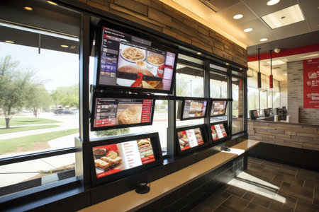drive-thru window with interactive touch screen, allowing customers to personalize their order, created with generative aiの素材