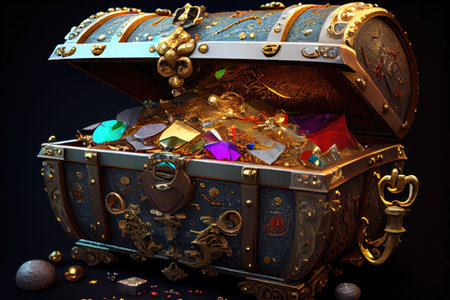 treasure chest filled with gold, silver and jewels, created with generative aiの素材