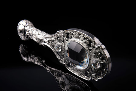 fancy door handle with crystal accents and silver finish on black background, created with generative aiの素材