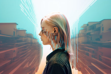 glitch that breaks down the barriers between realities, allowing them to blend, created with generative aiの素材