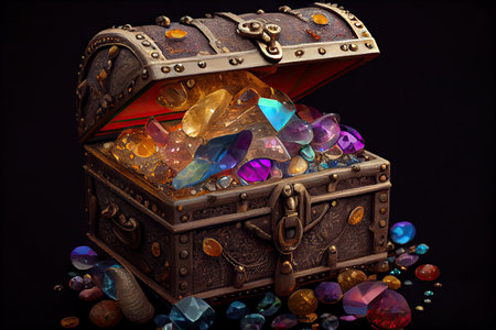 treasure chest overflowing with jewels and other precious gems, created with generative aiの素材
