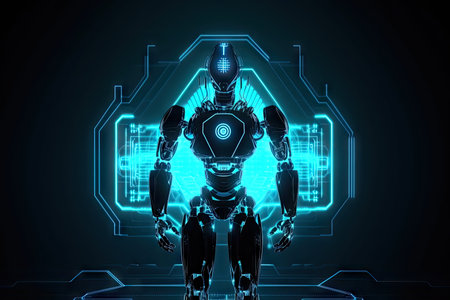 digital holographic background with futuristic robot design, created with generative aiの素材