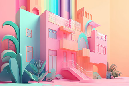 vibrant color palette with pastel gradients and retro elements, created with generative aiの素材