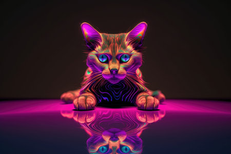 trippy cat, with its eyes dilated and body in motion, sitting on smooth surface, created with generative aiの素材
