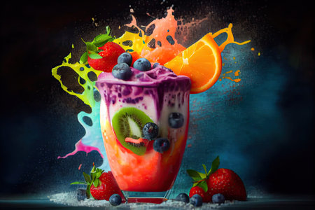 a cool and refreshing summer fruit smoothie, with a splash of color from the fruits, created with generative aiの素材