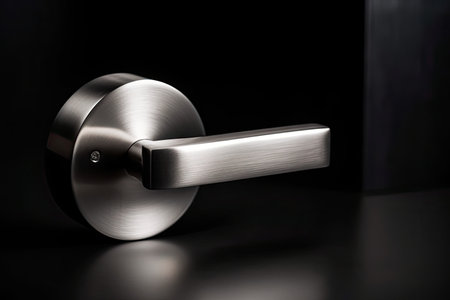 modern door handle, with sleek and minimalist design, on dark background, created with generative aiの素材