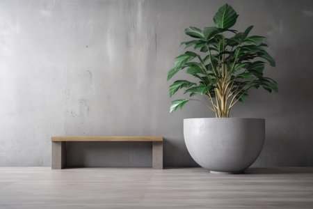 modern interior with houseplant in concrete flowerpot and minimalist furniture, created with generative aiの素材