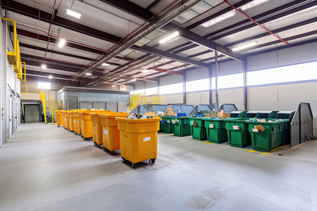 recycling center, with bins of various materials for sorting and recycling, created with generative aiの素材