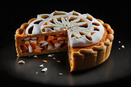 traditional homemade dessert in form of sweet potato pie on black background, created with generative aiの素材