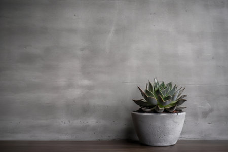 textured concrete wall with succulent in small concrete pot, created with generative aiの素材