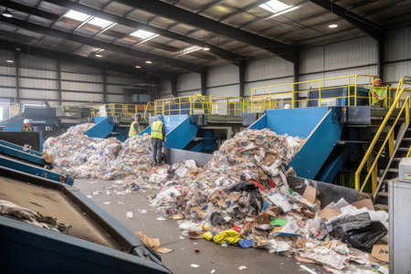 recyclables being sorted and separated into individual categories for further processing, created with generative aiの素材