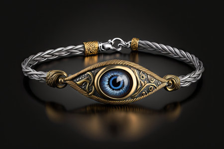 evil eye charm on a bracelet, with silver and gold accents, created with generative aiの素材