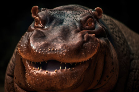 trippy hippo, with its smooth skin and toothy grin, created with generative aiの素材