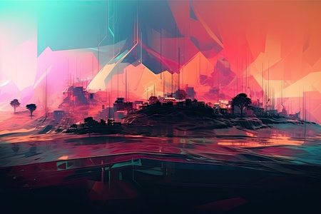 digital glitch, creating abstract landscape of geometric shapes and lines, created with generative aiの素材