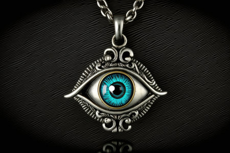 evil eye necklace, with the evil eye charm dangling on silver chain, created with generative aiの素材