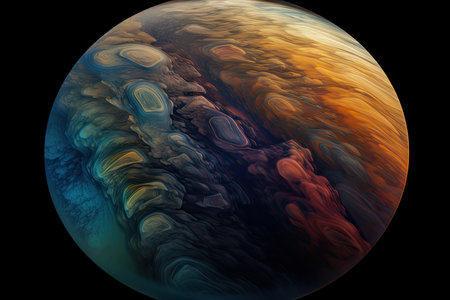 closup of exoplanet, showing intricate surface details and clouds in the atmosphere, created with generative aiの素材